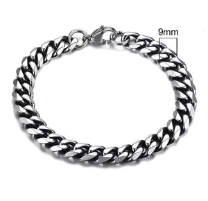 Titanium Silver Miami Cuban Curb Chain Bracelet 9mm Width