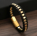 Titanium Gold Bracelet With Leather Design