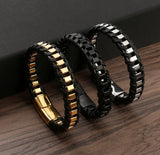 Titanium Gold Bracelet With Leather Design