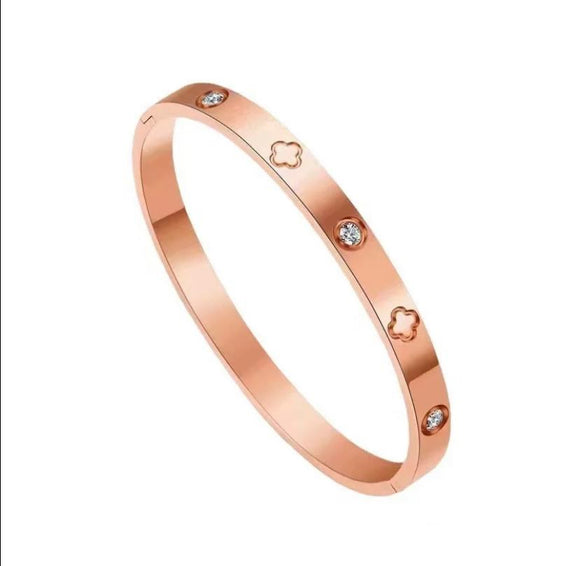 Titanium Rose Gold Bracelet Four Leaf Clover Design