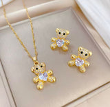 18K Titanium Gold Crystal Teddy Bear Jewelry Set