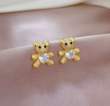 18K Titanium Gold Crystal Teddy Bear Jewelry Set