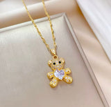 18K Titanium Gold Crystal Teddy Bear Jewelry Set