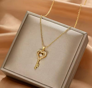 18k Gold Crystal Key Necklace