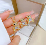 18K Titanium Gold Crystal Teddy Bear Jewelry Set