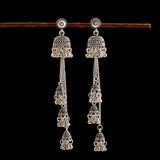 Silver Indian Long Hanging Jhumka Round Earrings Pair