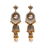 Gold Indian Long Hanging Jhumka Round Earrings Pair