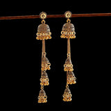 Silver Indian Long Hanging Jhumka Round Earrings Pair