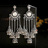 Silver Indian Long Hanging Jhumka Round Earrings Pair