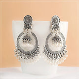 Silver Indian Long Hanging Jhumka Round Earrings Pair