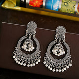 Silver Indian Long Hanging Jhumka Round Earrings Pair