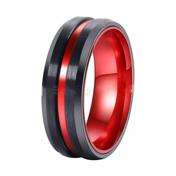 Titanium Black and Red Two Tone Ring