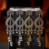 Silver Indian Long Hanging Jhumka Round Earrings Pair