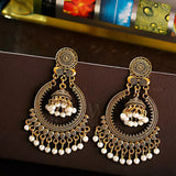 Silver Indian Long Hanging Jhumka Round Earrings Pair