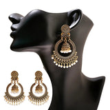 Gold Indian Long Hanging Jhumka Round Earrings Pair