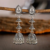 Silver Indian Long Hanging Jhumka Round Earrings Pair