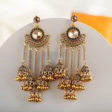 Silver Indian Long Hanging Jhumka Round Earrings Pair