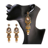 Gold Indian Long Hanging Jhumka Round Earrings Pair