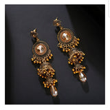 Gold Indian Long Hanging Jhumka Round Earrings Pair