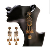 Gold Indian Long Hanging Jhumka Round Earrings Pair