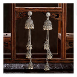 Silver Indian Long Hanging Jhumka Round Earrings Pair