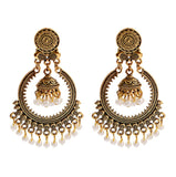 Gold Indian Long Hanging Jhumka Round Earrings Pair