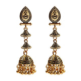 Gold Indian Long Hanging Jhumka Round Earrings Pair