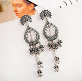 Silver Indian Long Hanging Jhumka Round Earrings Pair