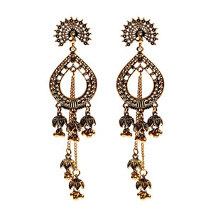 Gold Indian Long Hanging Jhumka Round Earrings Pair