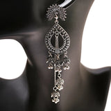 Silver Indian Long Hanging Jhumka Round Earrings Pair