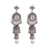 Gold Indian Long Hanging Jhumka Round Earrings Pair