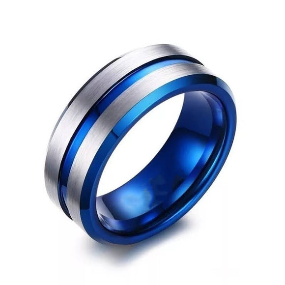 Titanium Blue and Silver Two Tone Ring