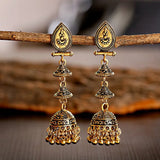 Gold Indian Long Hanging Jhumka Round Earrings Pair