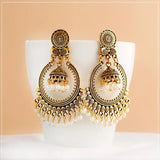 Gold Indian Long Hanging Jhumka Round Earrings Pair