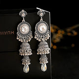 Gold Indian Long Hanging Jhumka Round Earrings Pair