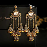 Silver Indian Long Hanging Jhumka Round Earrings Pair