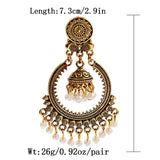 Silver Indian Long Hanging Jhumka Round Earrings Pair