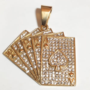 Royal Flush Gold & Crystals Pendant