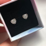 Diamond Stud Earrings in Silver 1 Carat, Heart Diamond Earrings