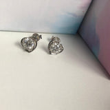 Diamond Stud Earrings in Silver 1 Carat, Heart Diamond Earrings
