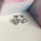 Diamond Stud Earrings in Silver 1 Carat, Heart Diamond Earrings