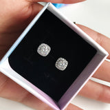 Diamond Stud Earrings in Silver 1 Carat, Square Diamond Earrings