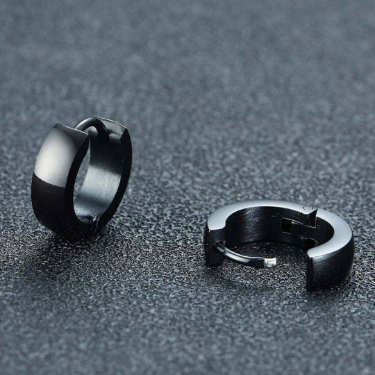 Titanium Black Snap Back Hoop Earring Pair – HandTstudio