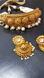 Indian Bridal Kundan Choker Necklace & Jhumkas Pearl Earring Set