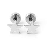 Titanium Silver Star Circle Back Screw on Studs Pair