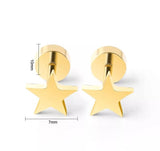 Titanium Silver Star Circle Back Screw on Studs Pair