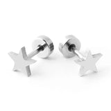 Titanium Silver Star Circle Back Screw on Studs Pair