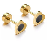 Titanium Gold Heart Circle Back Screw on Studs Pair