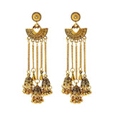 Silver Indian Long Hanging Jhumka Round Earrings Pair