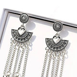 Silver Indian Long Hanging Jhumka Round Earrings Pair